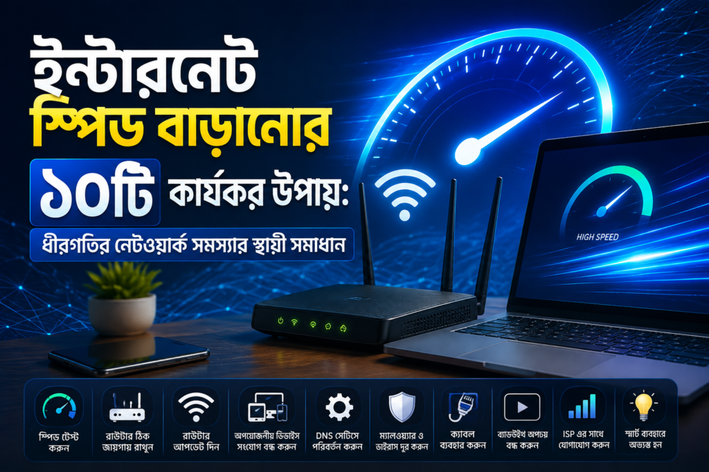 ইন্টারনেট স্পিড বাড়ানোর ১০টি কার্যকর উপায়: ধীরগতির নেটওয়ার্ক সমস্যার স্থায়ী সমাধান ইন্টারনেট স্পিড বাড়ানোর ১০টি কার্যকর উপায়